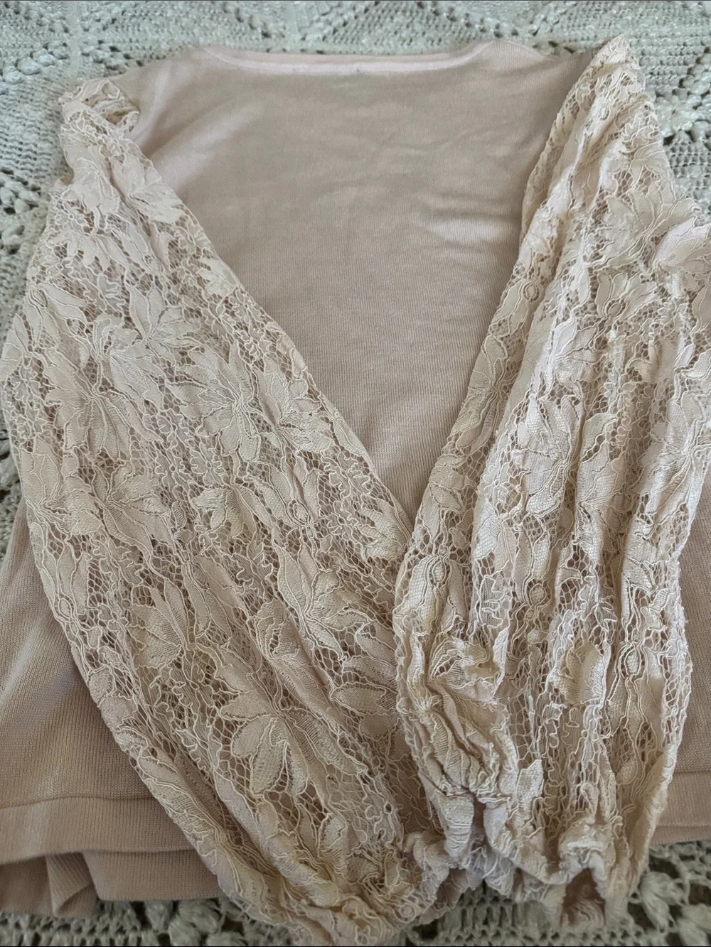 Adrianna Papell Blush Pink Lace Sleeve Sweater